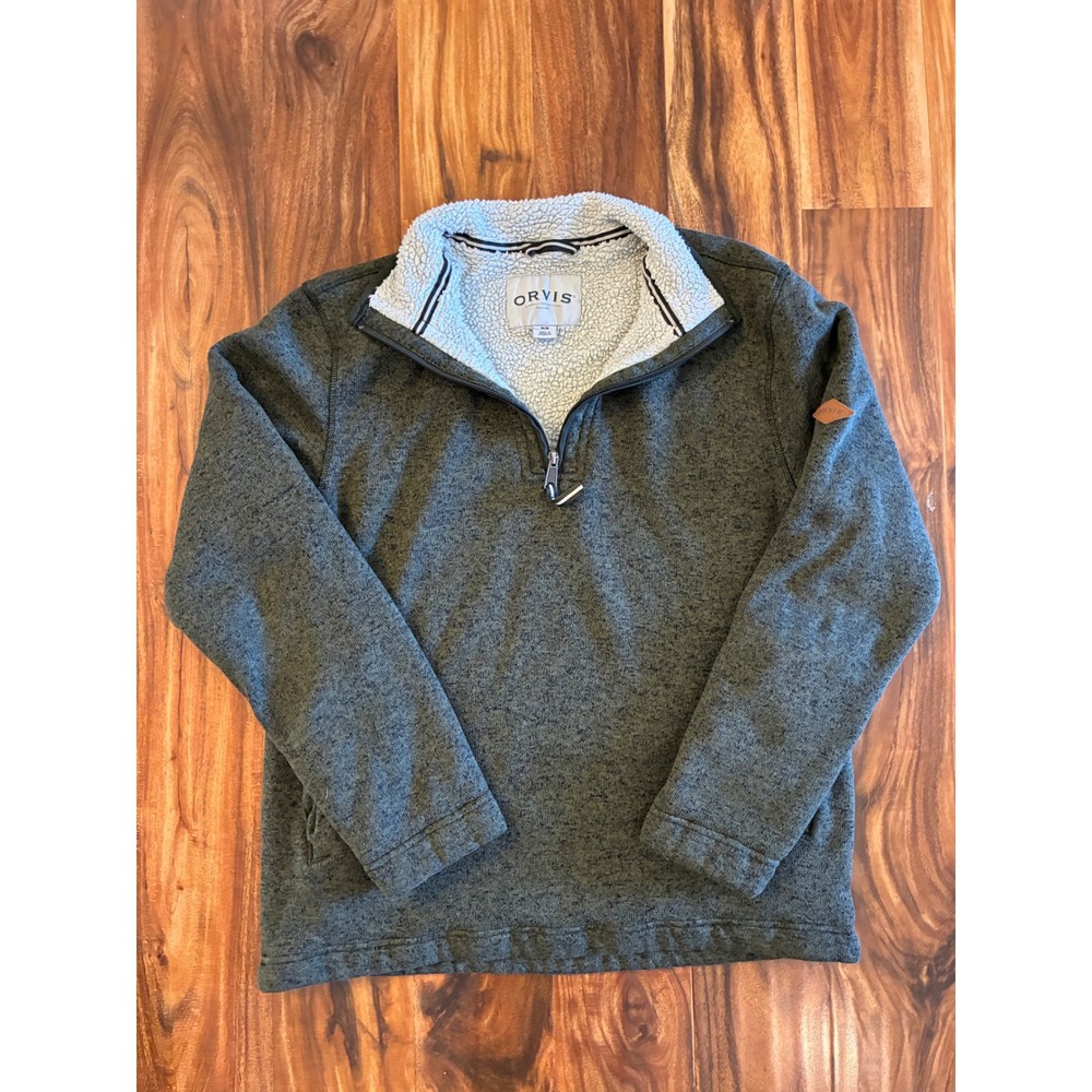 Orvis Mens Quarter Zip Sherpa Lined‎ Pullover Sweater Olive Green Marl Size M